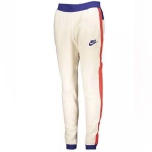 Nike Sportswear Polar Fleece Jogger Sweatpants Women's Cream/Blue/Red NEW